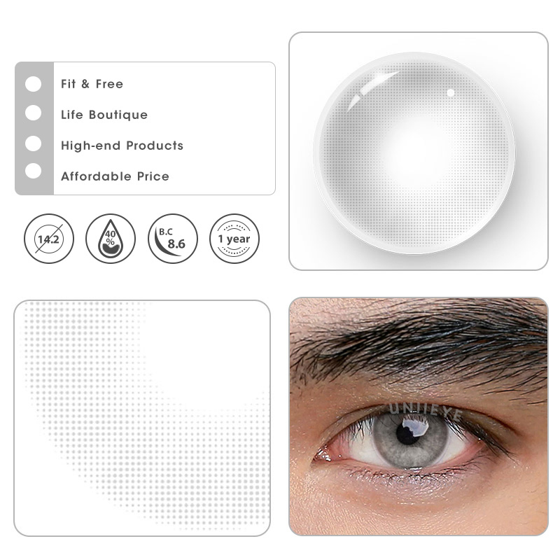 Uniieye Aurora Grey Prescription Men Colored Contact Lenses