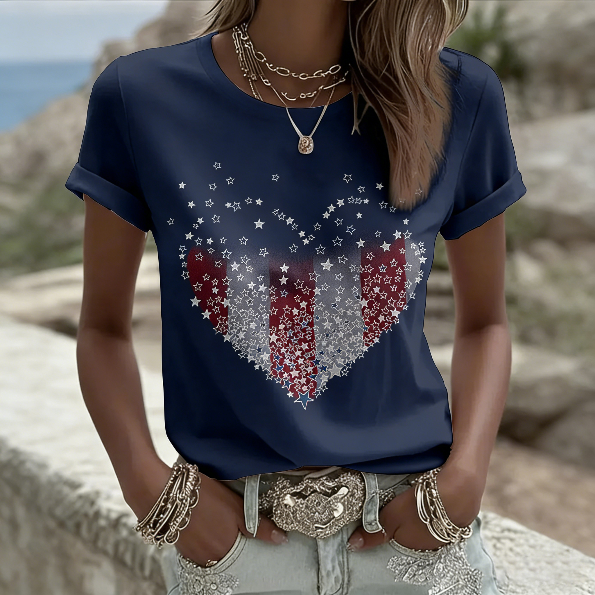 Women's America Heart Flag T-Shirts-America250
