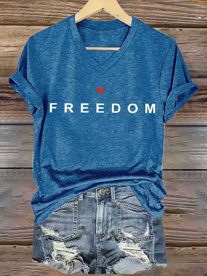 Women's freedom Print V-Neck T-Shirt-America250