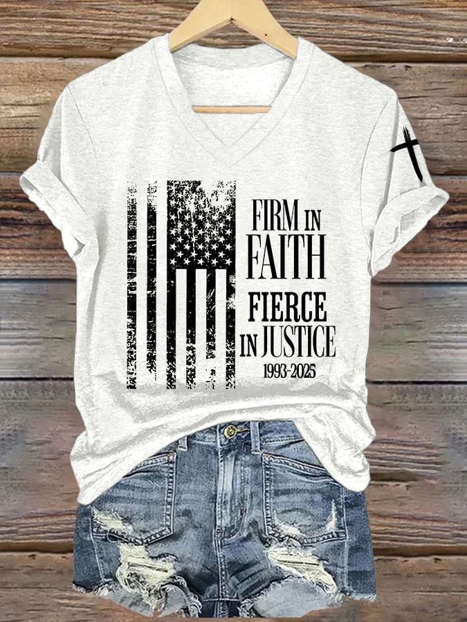 Women's Firm In Faith Fierce In Justice Print V Neck T-shirt-America250