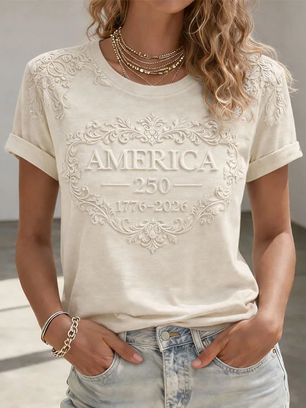 Women's Casual American 250th Anniversary Printed Short-Sleeve T-Shirt-America250