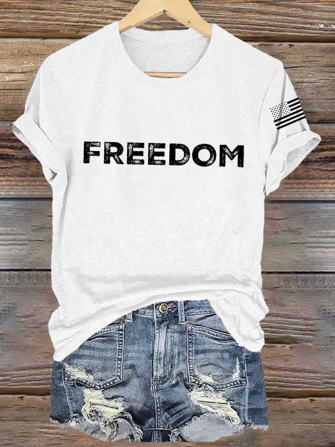 Women's Freedom American Flag Print Casual T-shirt-America250
