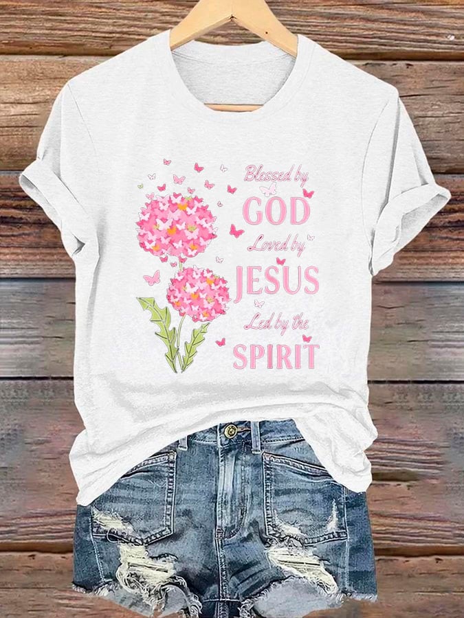 Women's Blessed by God Loved by Jesus Led by the Spirit T-Shirt-America250
