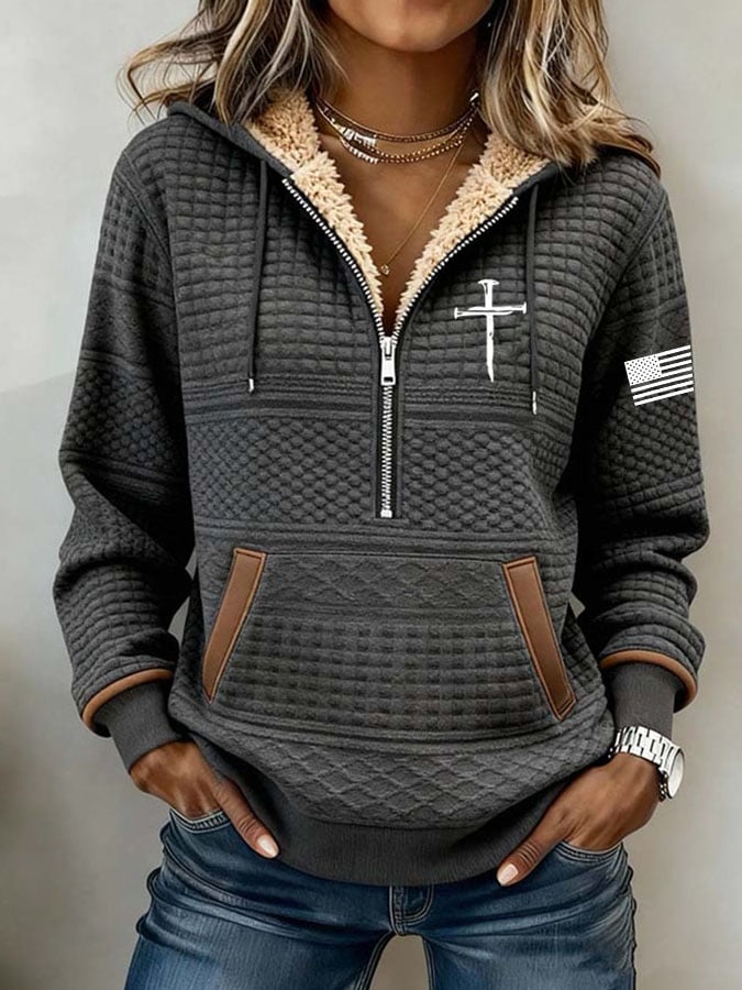 Women's Casual Printed Zipper Sweatshirt-America250