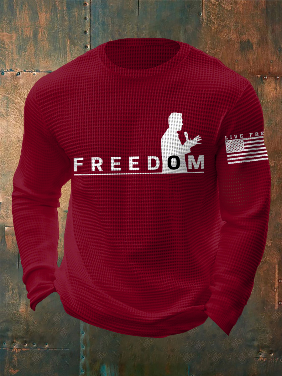 Men's Freedom Live Free Print Waffle Long Sleeve T-Shirt-America250