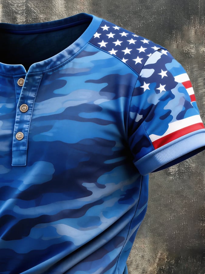 Men's Retro Patriot Camouflage Patchwork T-shirt-America250
