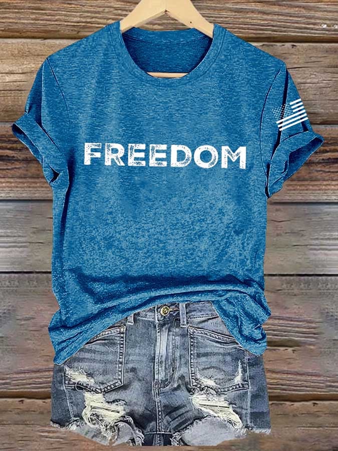 Women's Freedom American Flag Print Casual T-shirt-America250