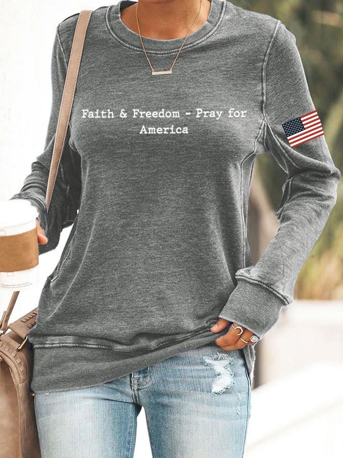 Women's Faith&Freedom Pray for America Print Sweatshirt-America250