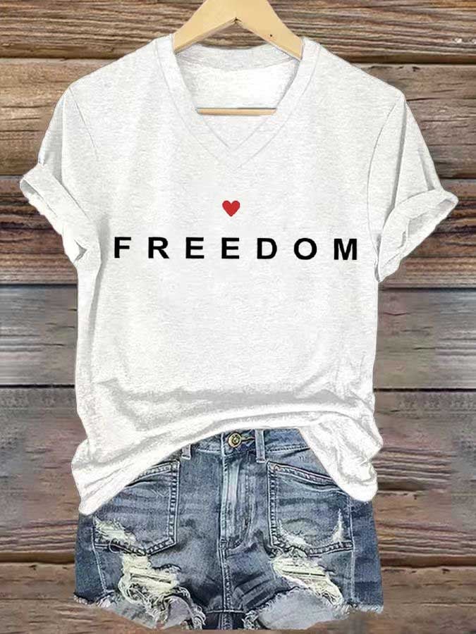 Women's freedom Print V-Neck T-Shirt-America250