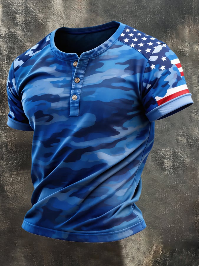 Men's Retro Patriot Camouflage Patchwork T-shirt-America250