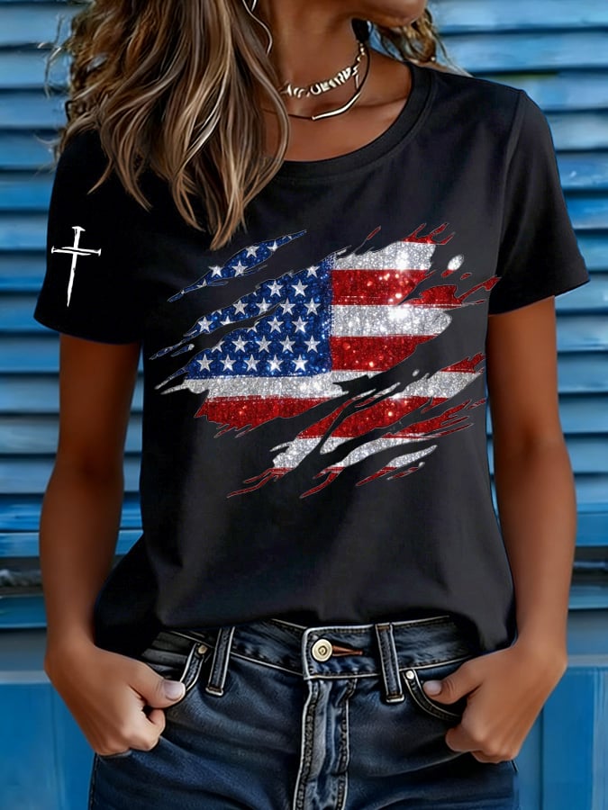 Women's American 250th Anniversary Commemorative Print Casual T-Shirt-America250
