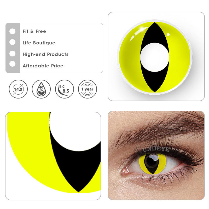 Uniieye Yellow Cat Eyes Prescription Cosplay Colored Contact Lenses-UNIIEYE