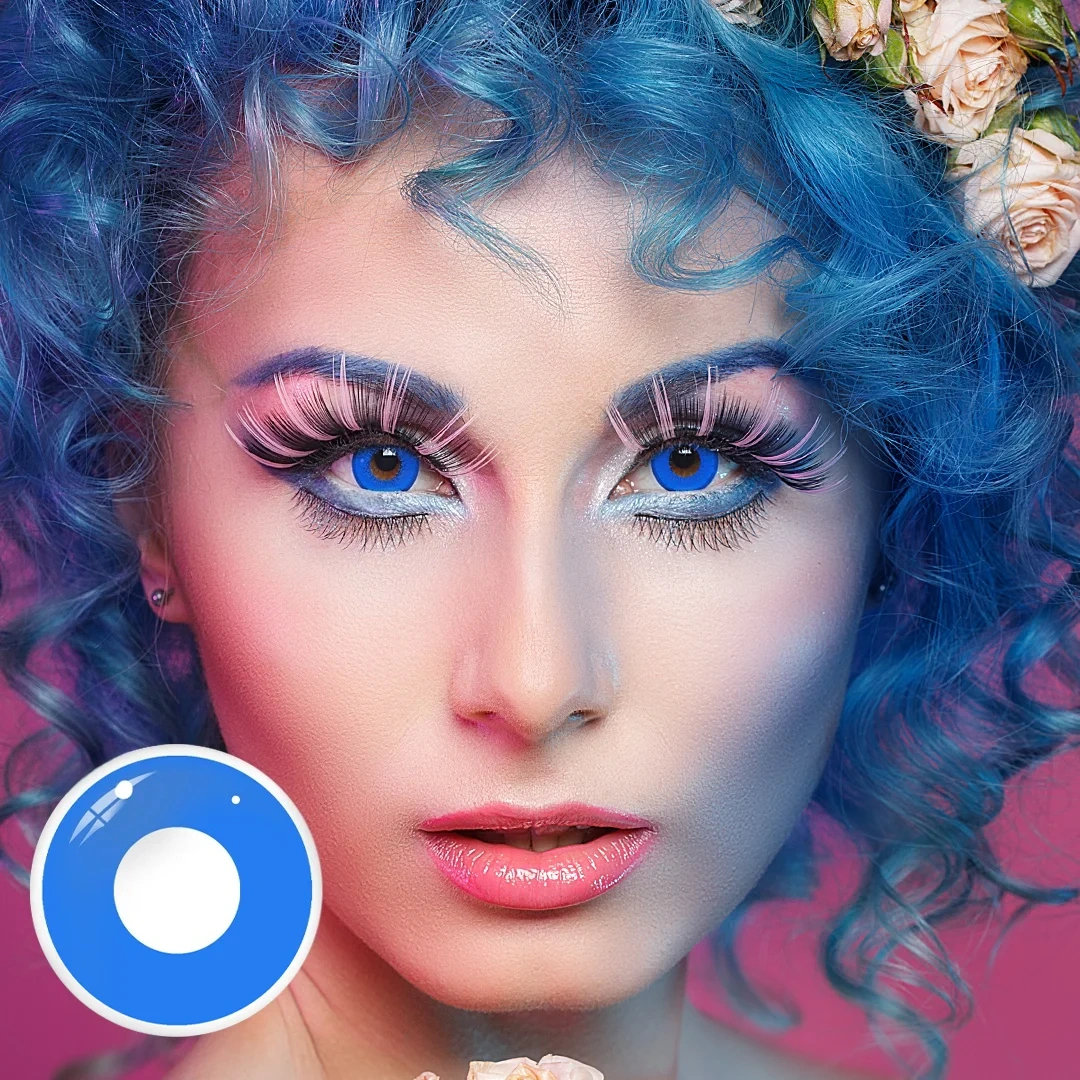 Uniieye Deep Blue Block Halloween Cosplay Colored Contact Lenses