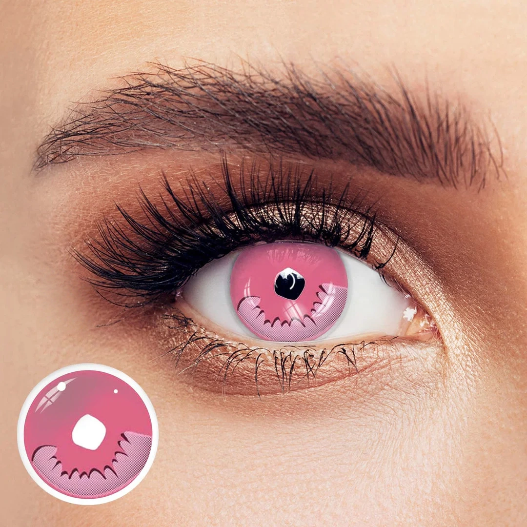 Uniieye Tan Kamado Pink Halloween Cosplay Colored Contact Lenses | 1 Year