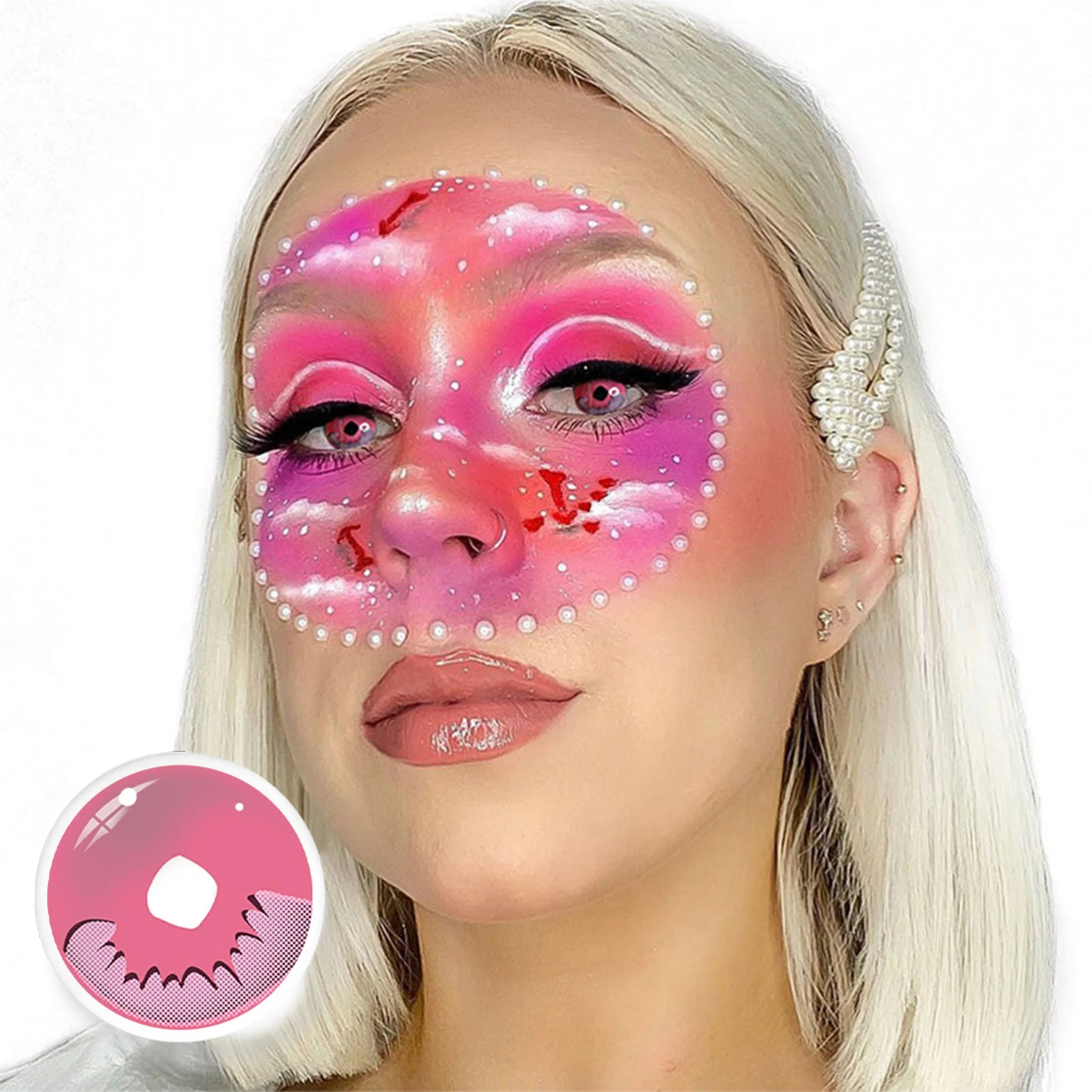 Uniieye Tan Kamado Pink Halloween Cosplay Colored Contact Lenses | 1 Year