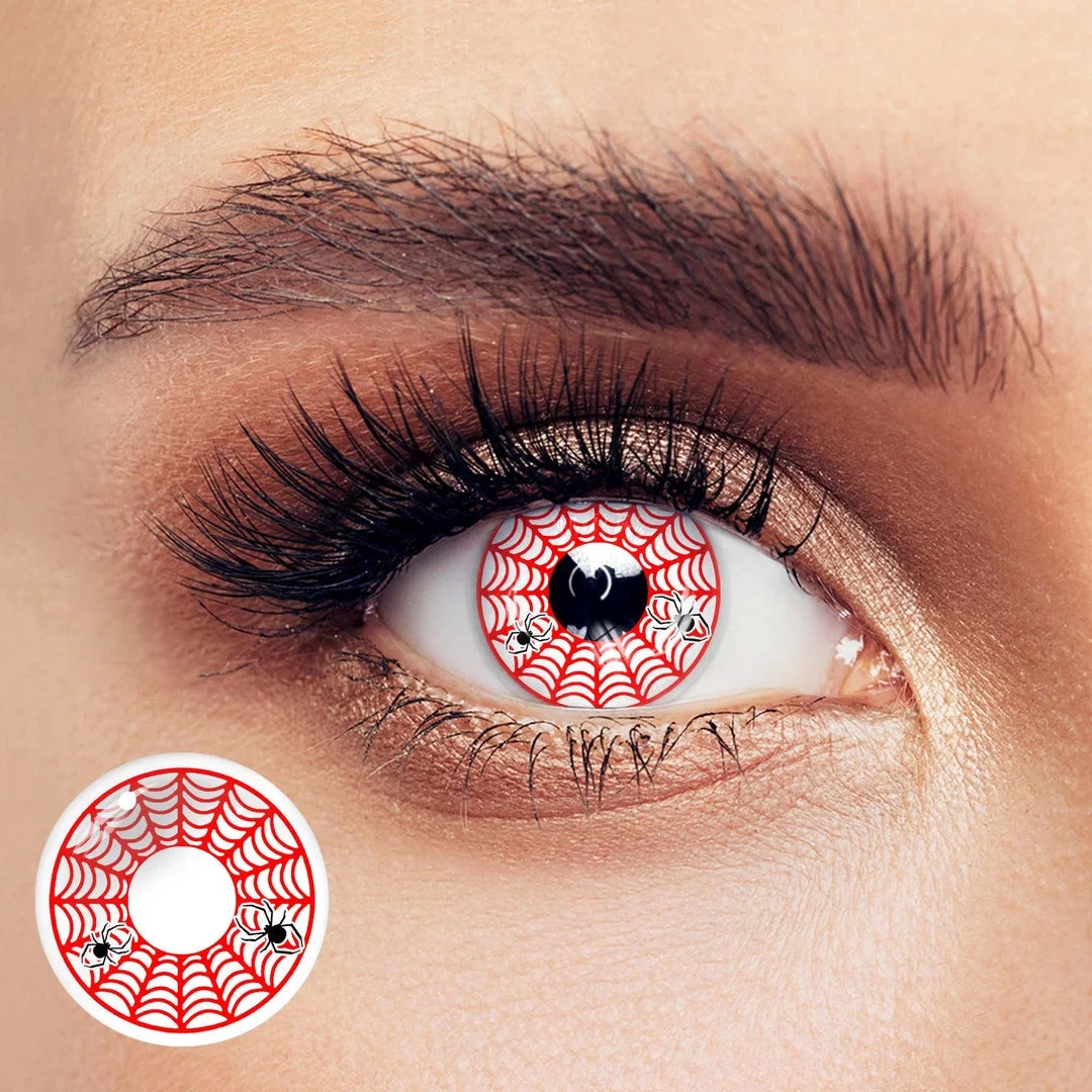 Uniieye Spider Web Red Halloween Cosplay Colored Contact Lenses | 1 Year