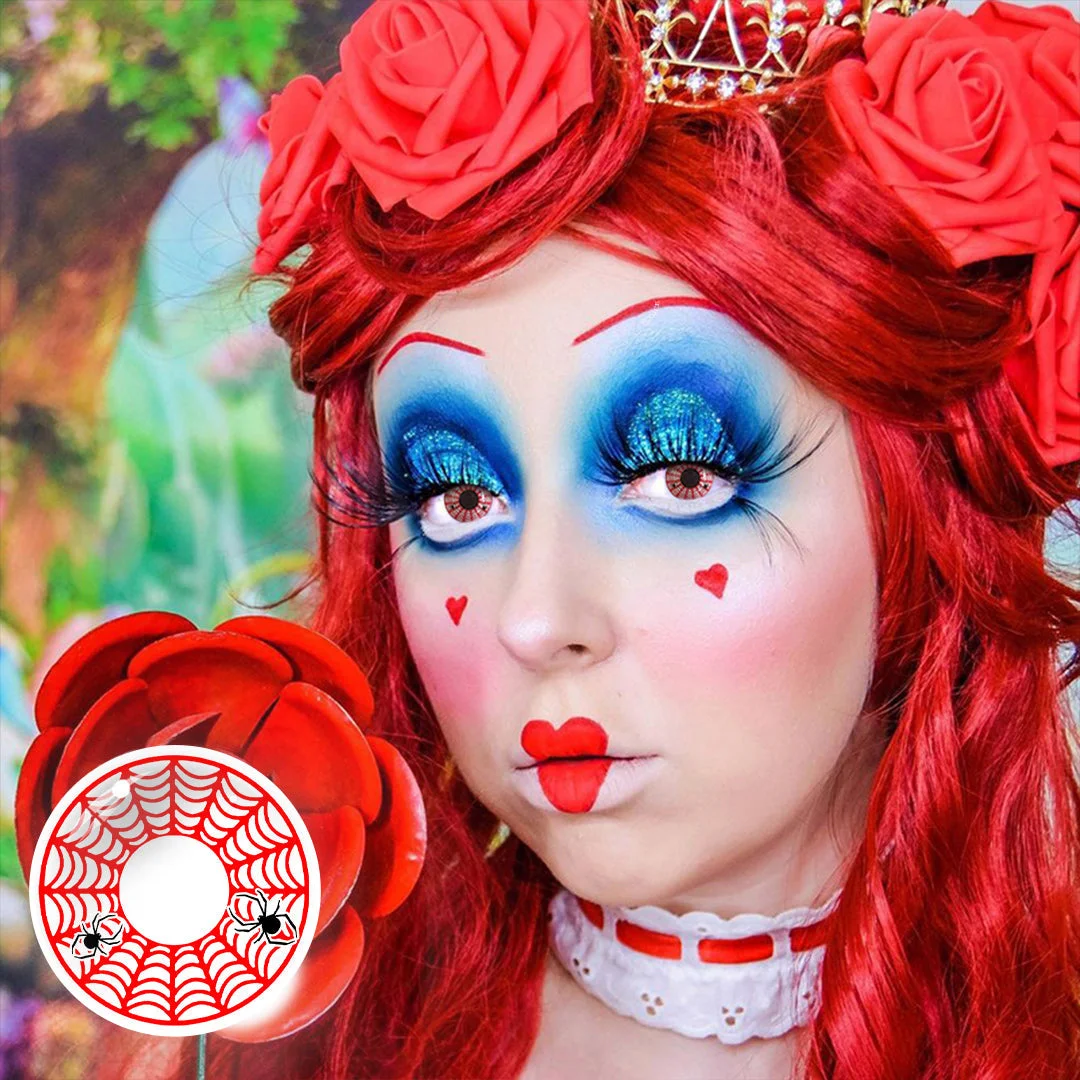 Uniieye Spider Web Red Halloween Cosplay Colored Contact Lenses | 1 Year