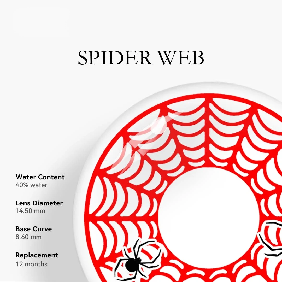 Uniieye Spider Web Red Halloween Cosplay Colored Contact Lenses | 1 Year