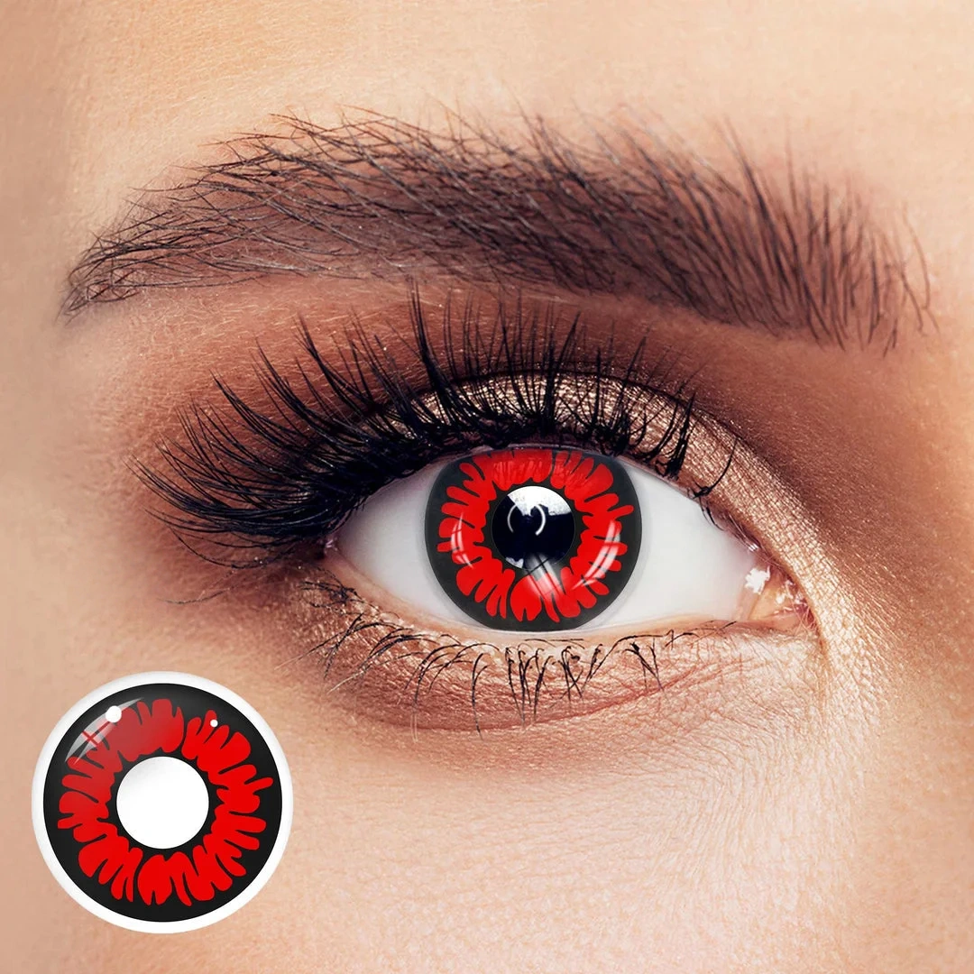 Uniieye Peony Red Prescription Halloween Cosplay Colored Contact Lenses | 1 Year