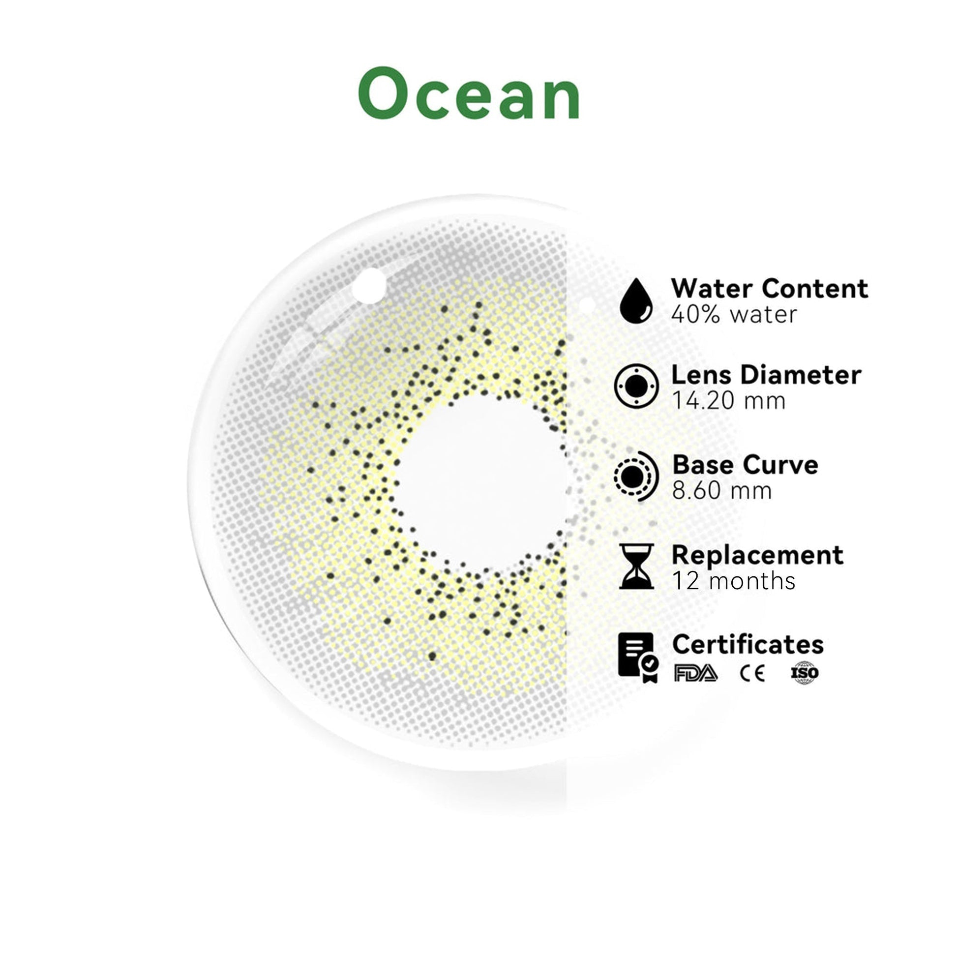 Ocean Cyan-Grey Prescription Yearly Colored Contacts