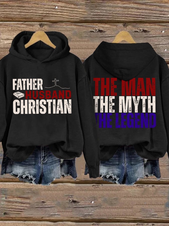 Retro Father Husband Christian The Man The Myth The Legend Print Hoodie-America250