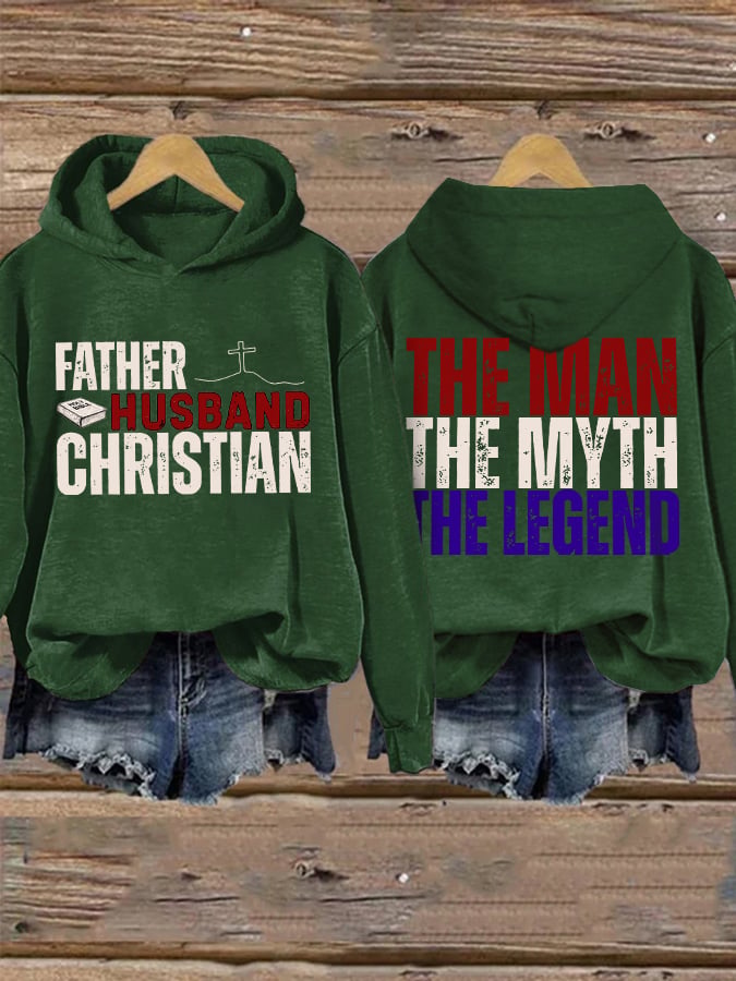 Retro Father Husband Christian The Man The Myth The Legend Print Hoodie-America250