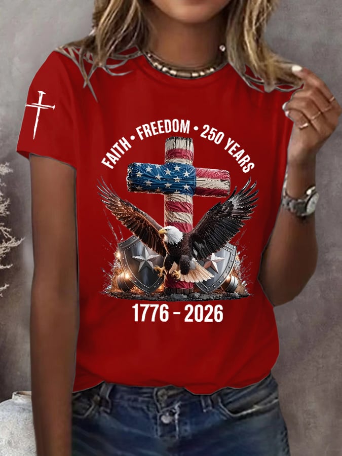 Women's 250th America Anniversary Casual Printed Crew Neck T-Shirt-America250