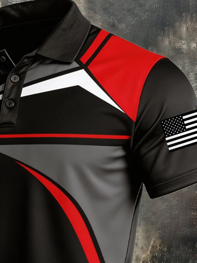 Men's Retro Patriotic Color-Block Short-Sleeve Polo Shirt-America250