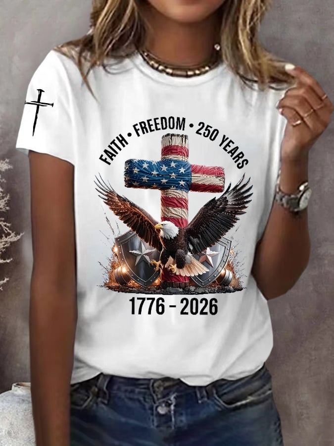 Women's 250th America Anniversary Casual Printed Crew Neck T-Shirt-America250