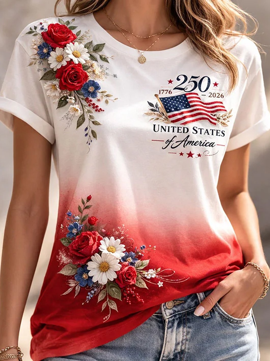 Women's Casual American 250th Anniversary Printed Short-Sleeve T-Shirt-America250