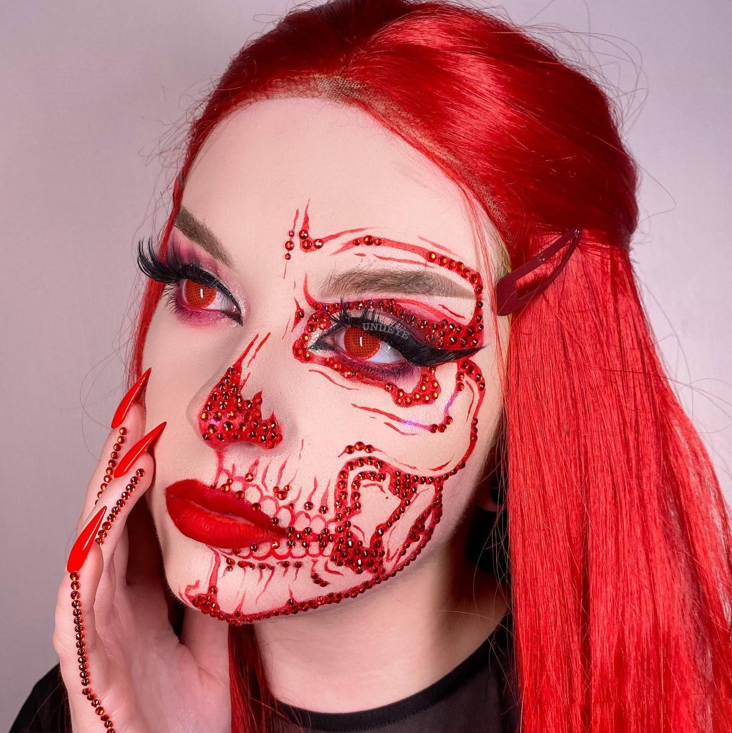 Uniieye Blind Red Mesh Cosplay Colored Contact Lenses-UNIIEYE