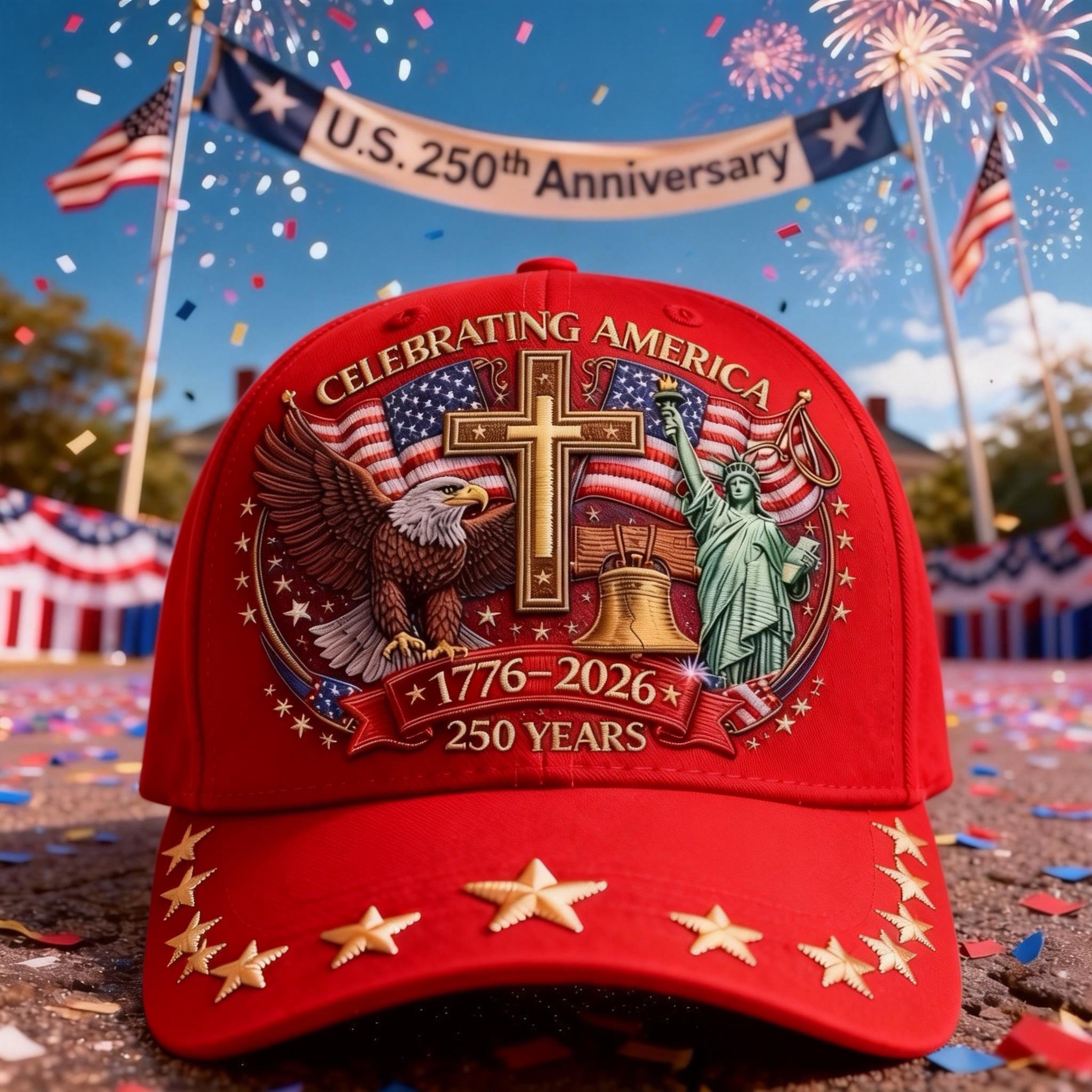 🦅Eagle & Liberty & Cross🎆United States 250th Anniversary Hat🧢-America250