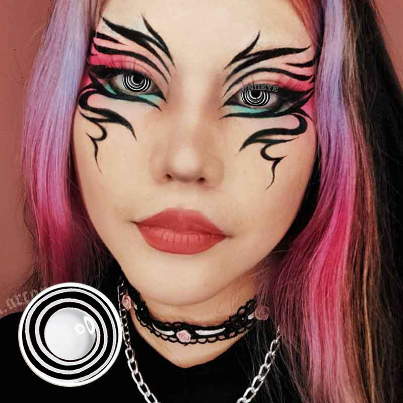 Uniieye Black White Spiral Prescription Cosplay Colored Contact Lenses-UNIIEYE
