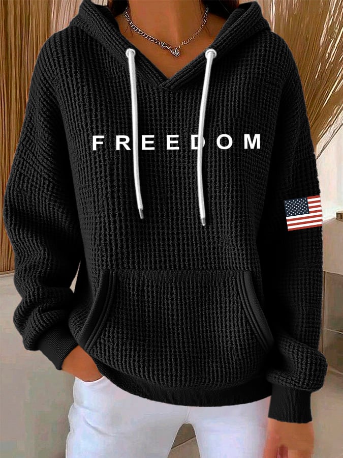 Women's Freedom American Flag Print Waffle Hoodie-America250