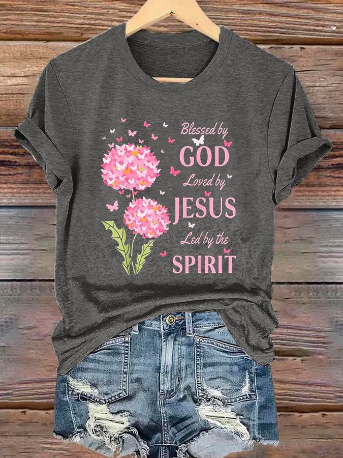 Women's Blessed by God Loved by Jesus Led by the Spirit T-Shirt-America250