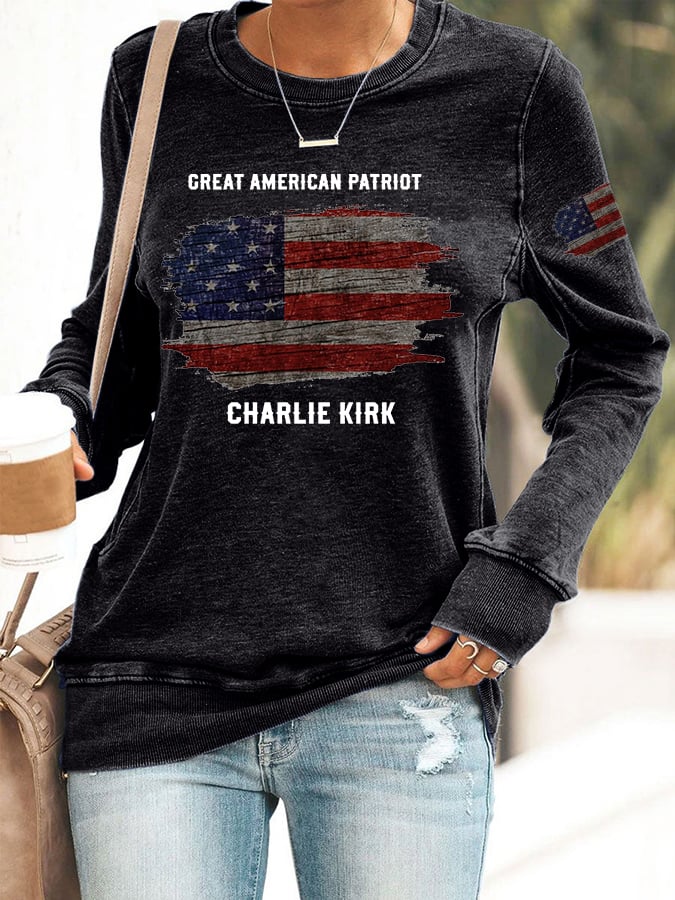 Women's Great American Patriotic Print Round Neck Sweatshirt-America250
