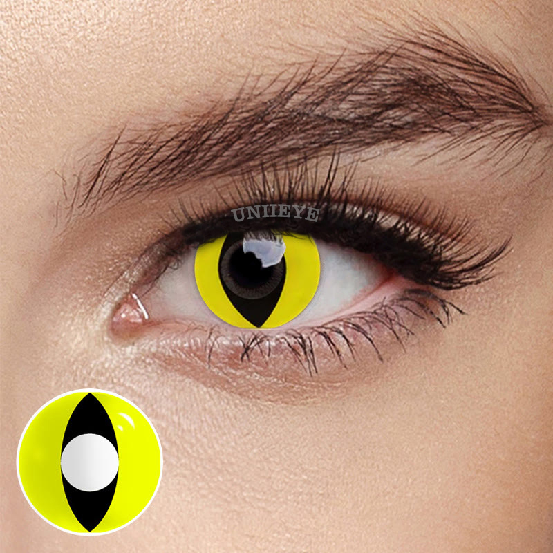 Uniieye Yellow Cat Eyes Prescription Cosplay Colored Contact Lenses-UNIIEYE