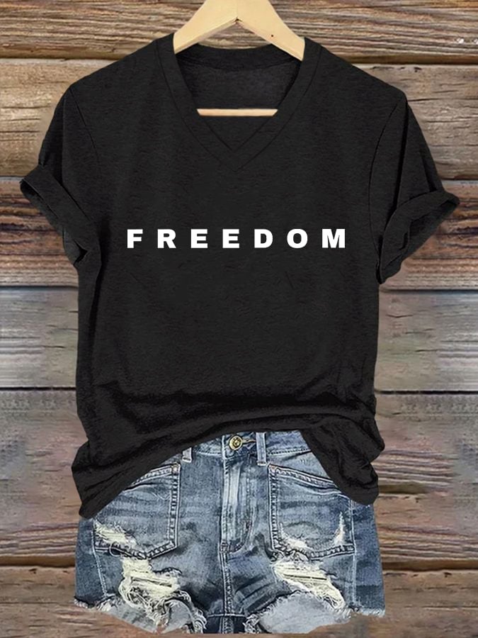 Women's Freedom Print V Neck T-shirt-America250