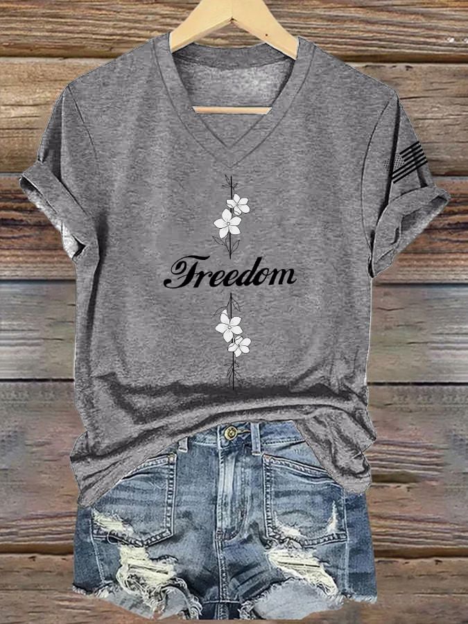 Women's Commemorative Print V Neck T-shirt-America250