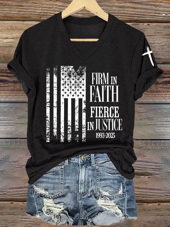 Women's Firm In Faith Fierce In Justice Print V Neck T-shirt-America250