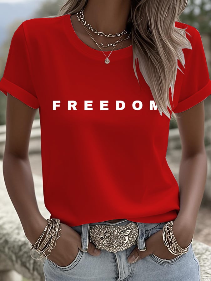 Women's Freedom Printed Round Neck T-Shirt-America250