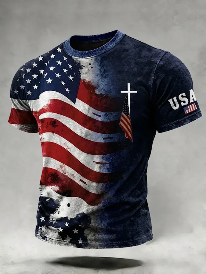 Men's Retro 250th Anniversary Flag Print T-Shirt-America250