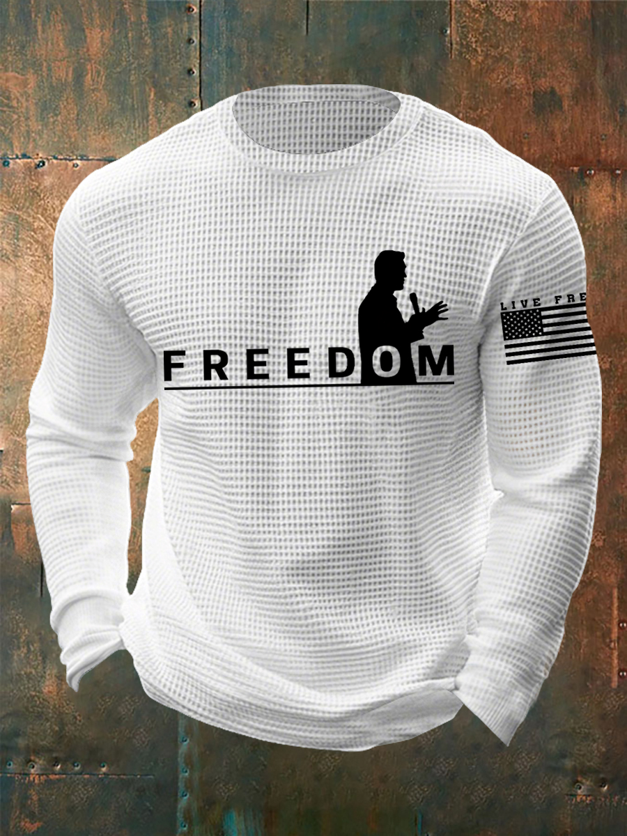 Men's Freedom Live Free Print Waffle Long Sleeve T-Shirt-America250