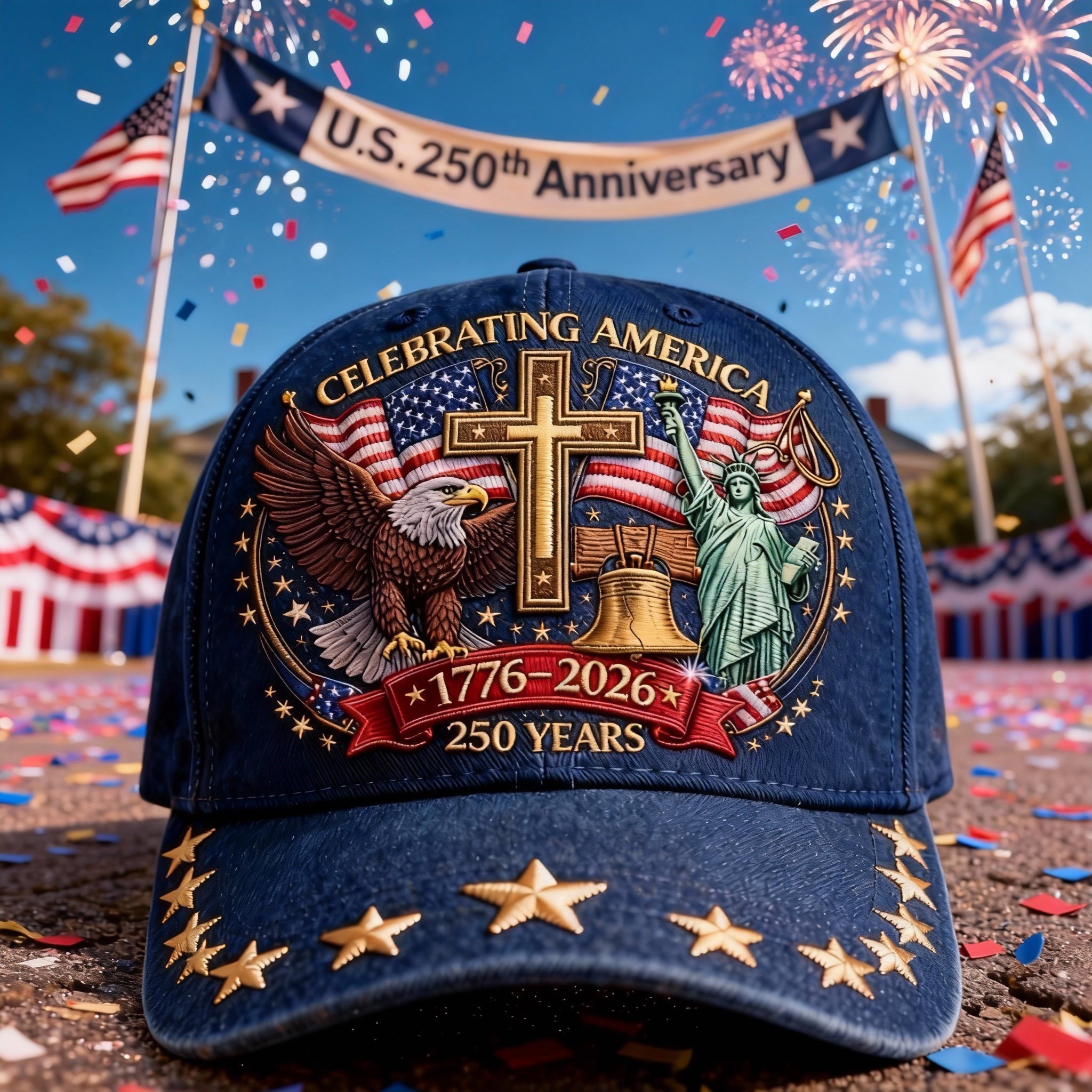 🦅Eagle & Liberty & Cross🎆United States 250th Anniversary Hat🧢-America250