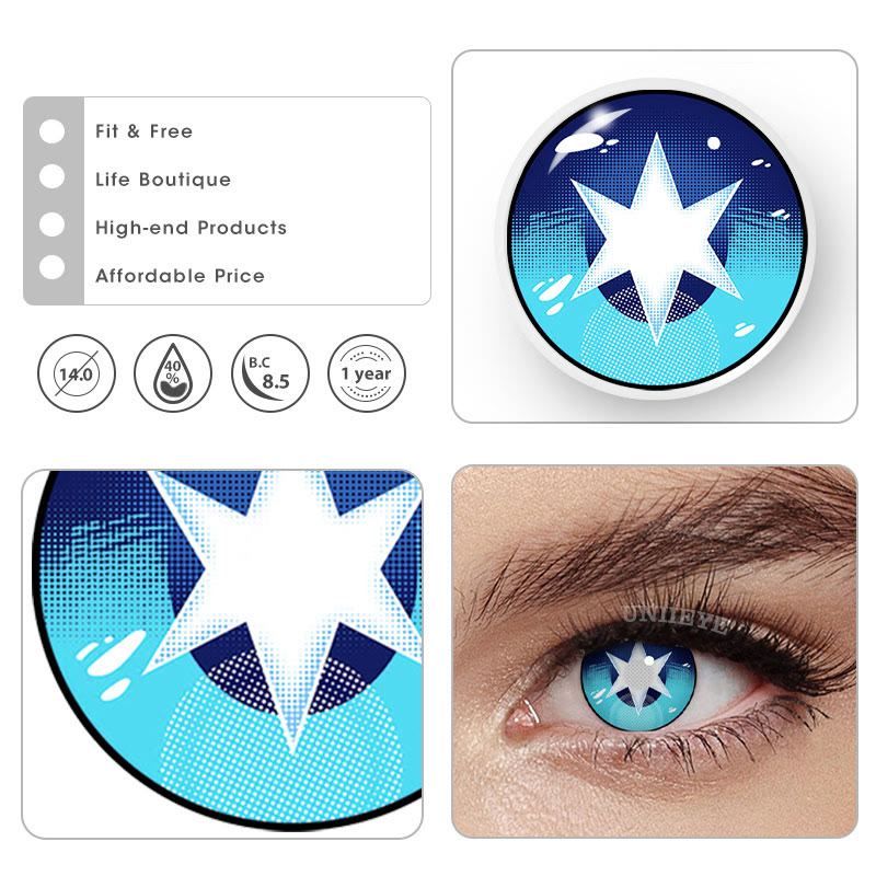 Uniieye Blind Aqua Hoshino Blue Cosplay Colored Contact Lenses-UNIIEYE