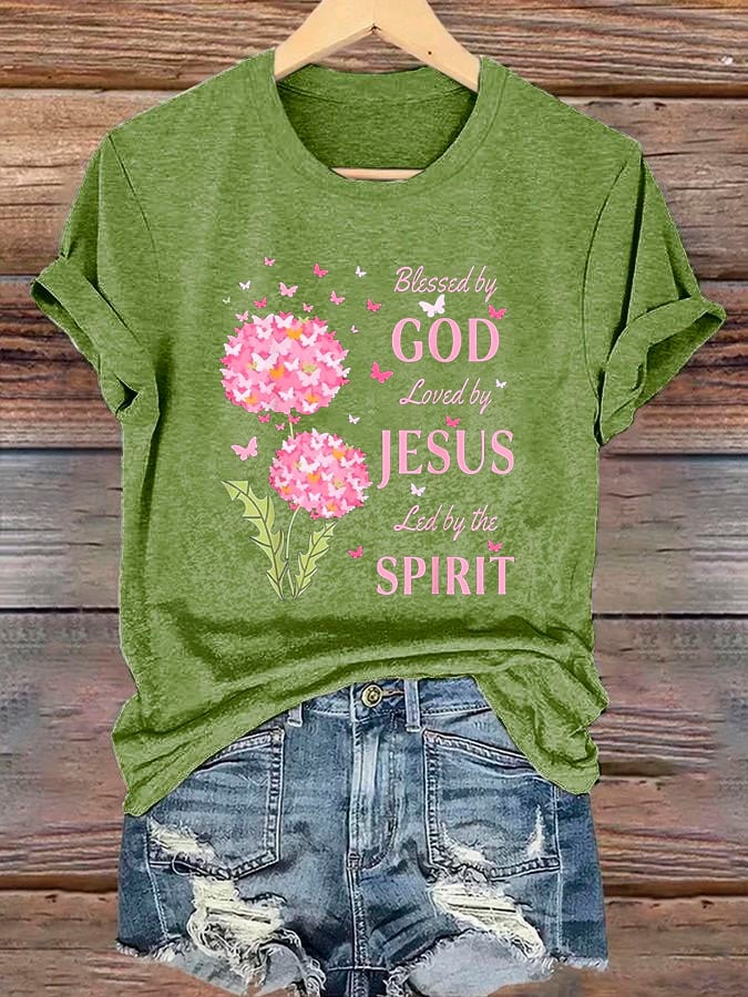 Women's Blessed by God Loved by Jesus Led by the Spirit T-Shirt-America250