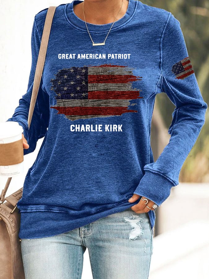 Women's Great American Patriotic Print Round Neck Sweatshirt-America250