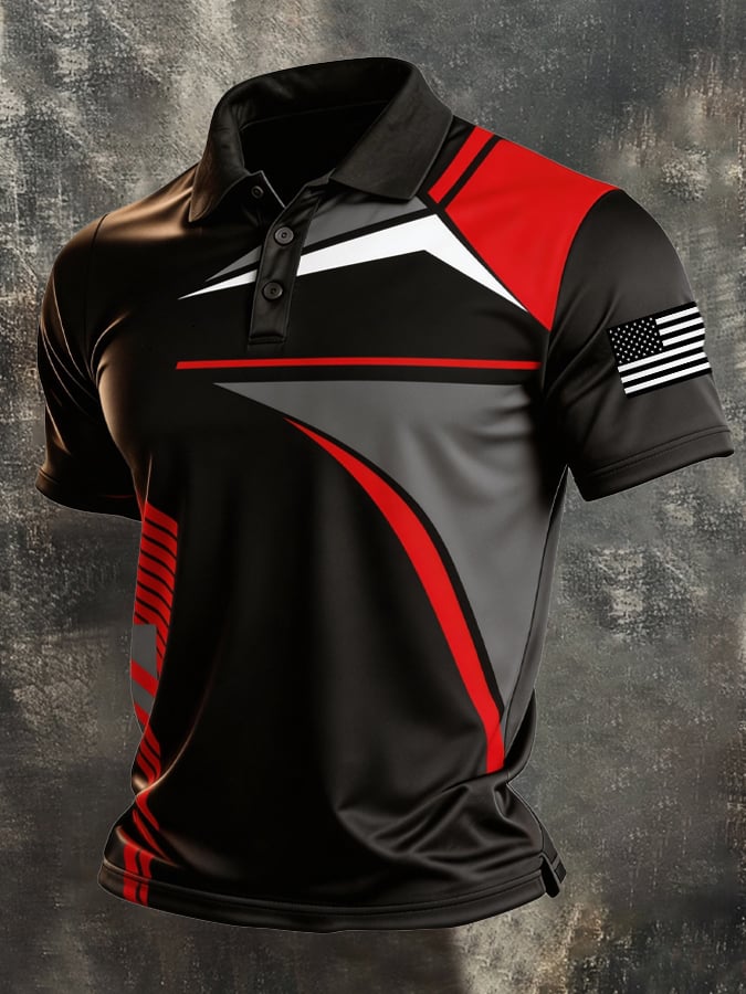 Men's Retro Patriotic Color-Block Short-Sleeve Polo Shirt-America250