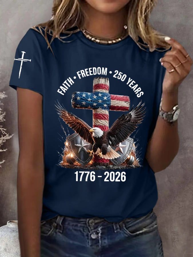 Women's 250th America Anniversary Casual Printed Crew Neck T-Shirt-America250