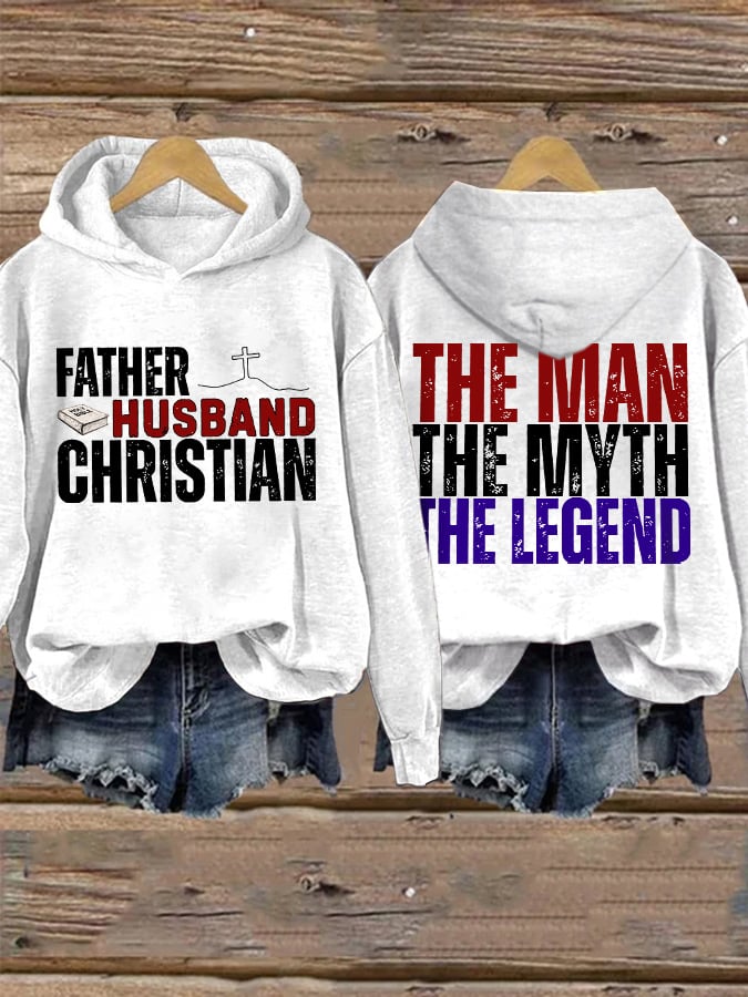 Retro Father Husband Christian The Man The Myth The Legend Print Hoodie-America250